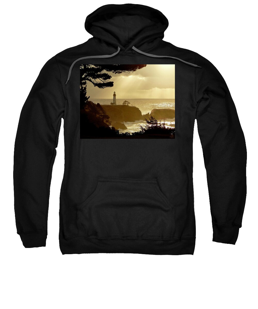 Yaquina Head Light House Sweatshirt featuring the photograph Yaquina Head Sunset by Gary Olsen-Hasek