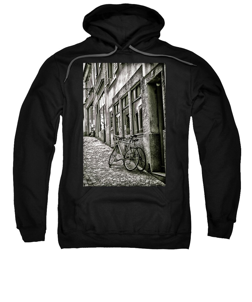 Bicycles Sweatshirt featuring the photograph Zurich Street Bicycles by Lauri Novak