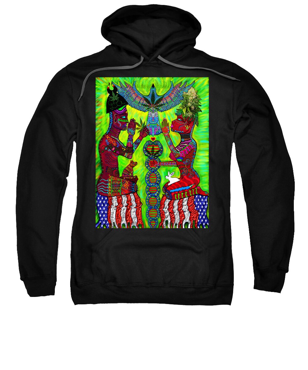 Visionary Sweatshirt featuring the mixed media Divine Sacrament of Evolution #1 by Myztico Campo