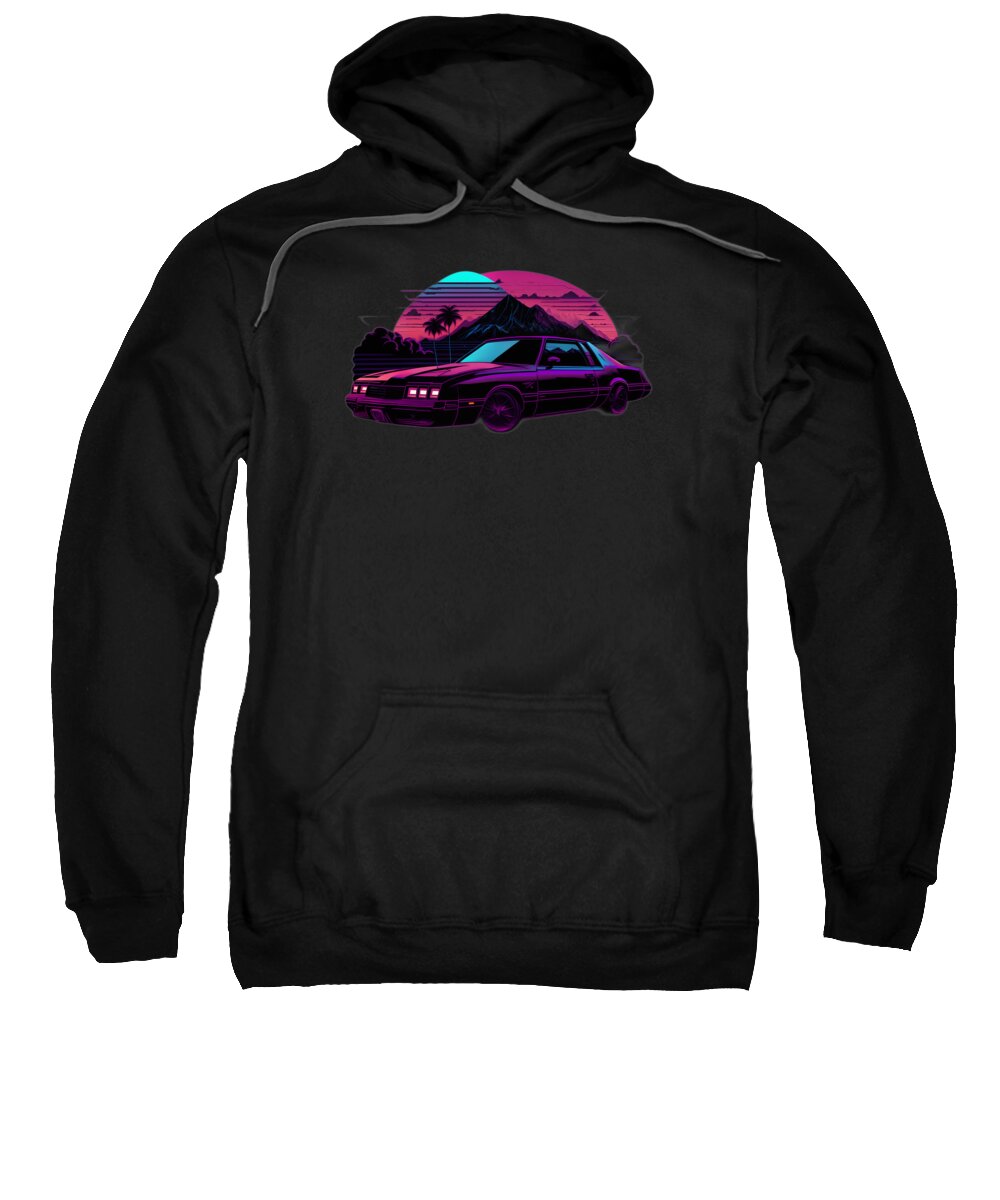 Synthwave Sweatshirt featuring the digital art Sunset and Car #1 by Quik Digicon Art Club