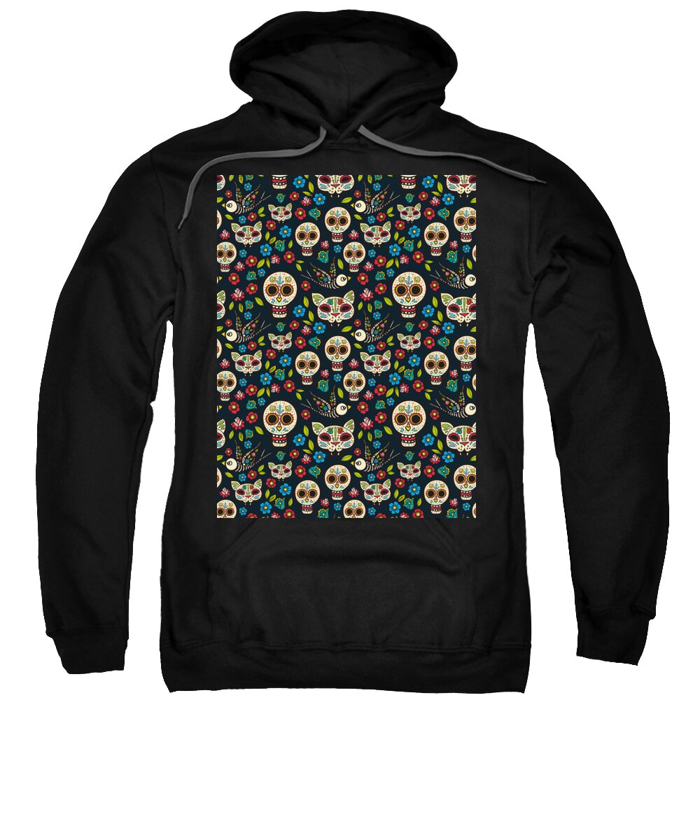 Day Of The Dead Sweatshirt featuring the digital art Day Of The Dead Pattern Dia De Los Muertos Skull #15 by Mister Tee