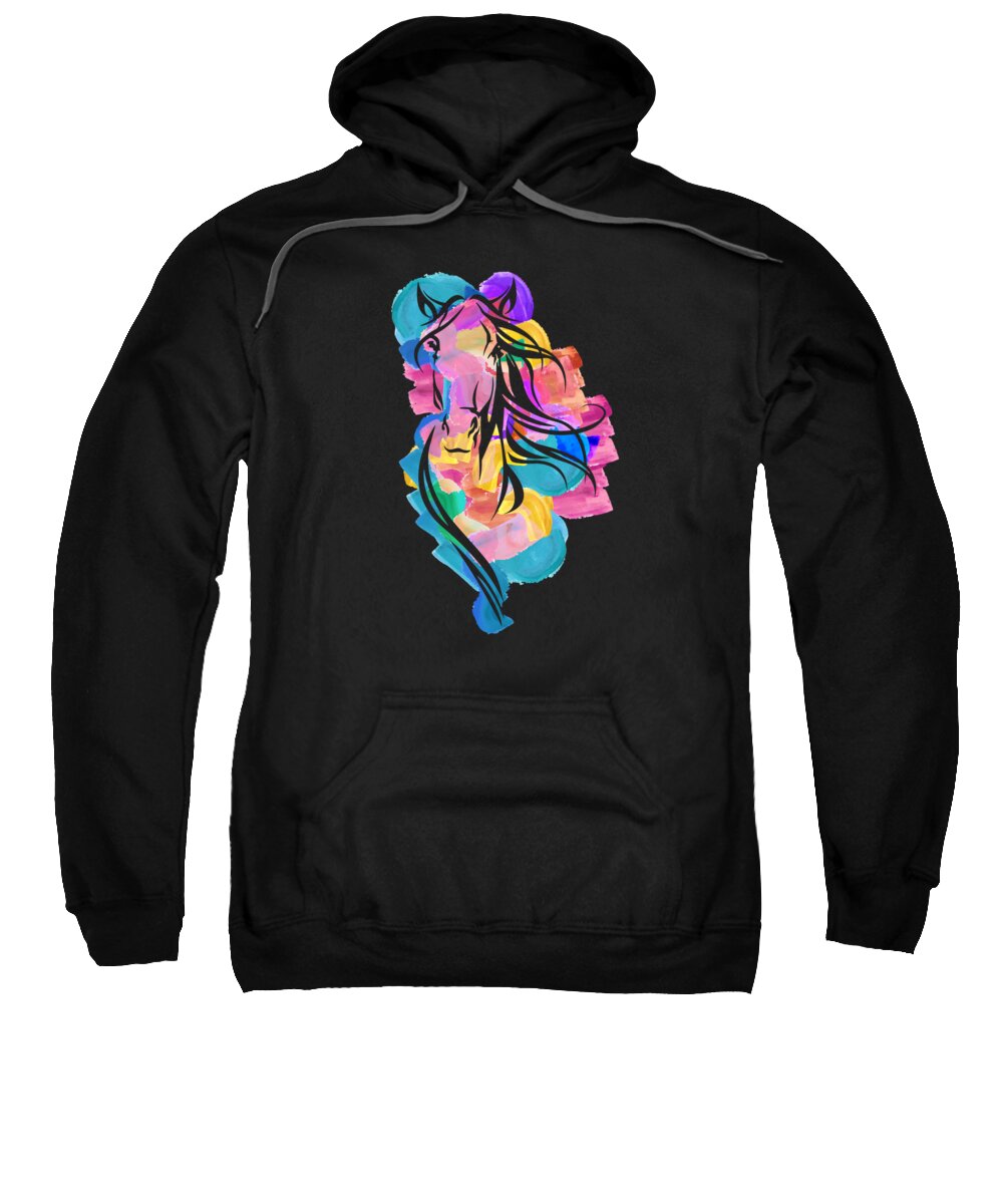 Horse Sweatshirt featuring the digital art Colorful Horse Wpap Art Geometric Pop Art #2 by Toms Tee Store