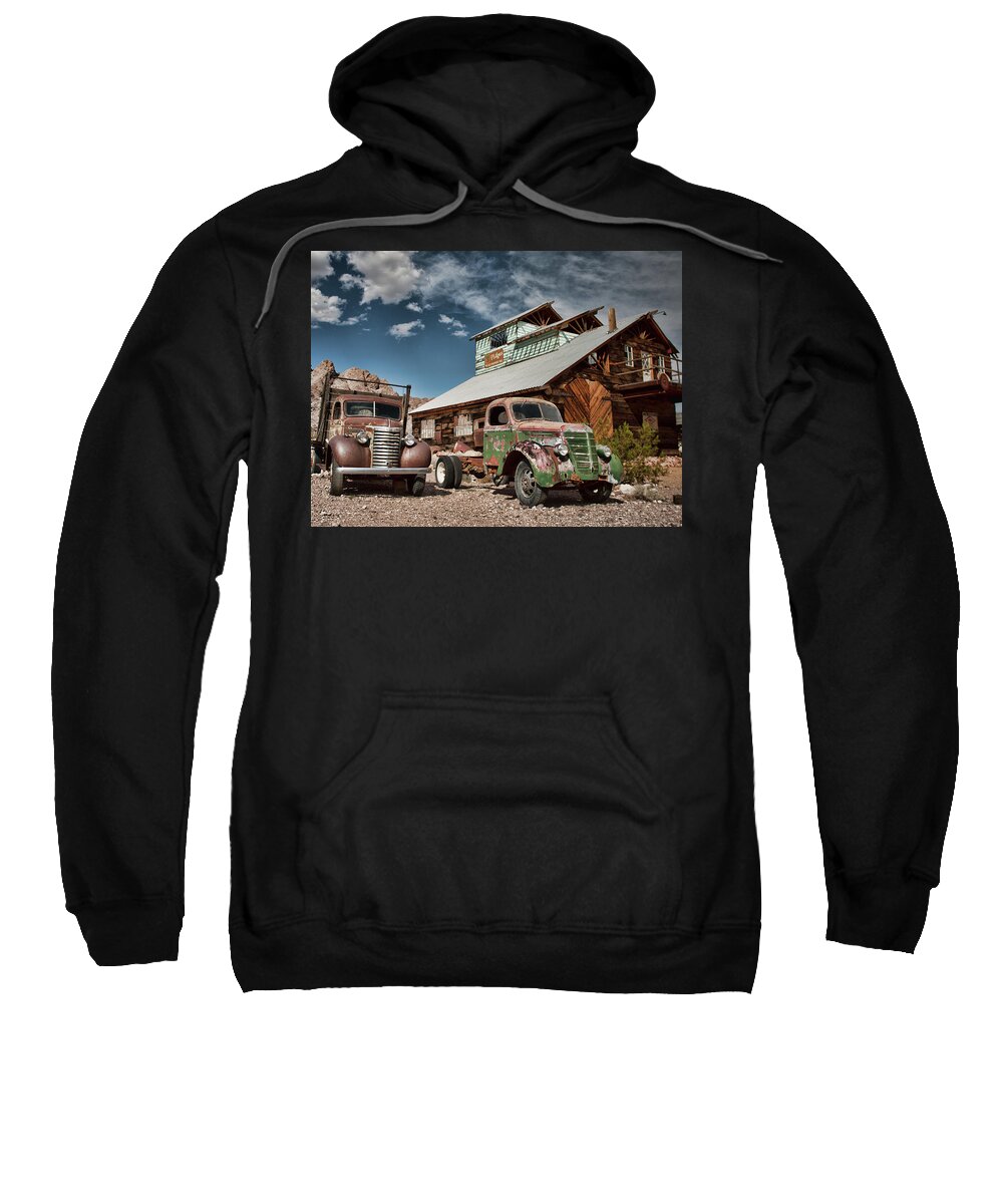 Town Sweatshirt featuring the photograph 2 Trucks At The Desert Lodge by Daniel Adams