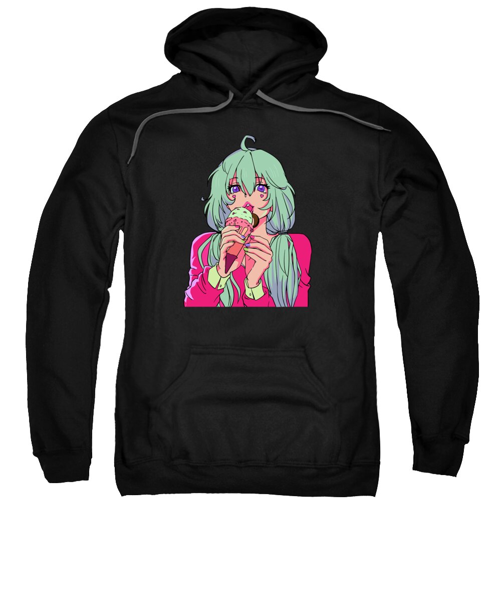 Anime Sweatshirt featuring the digital art This Girl Loves Anime Ice Cream Pink Purple Aesthetic Anime #3 by Toms Tee Store