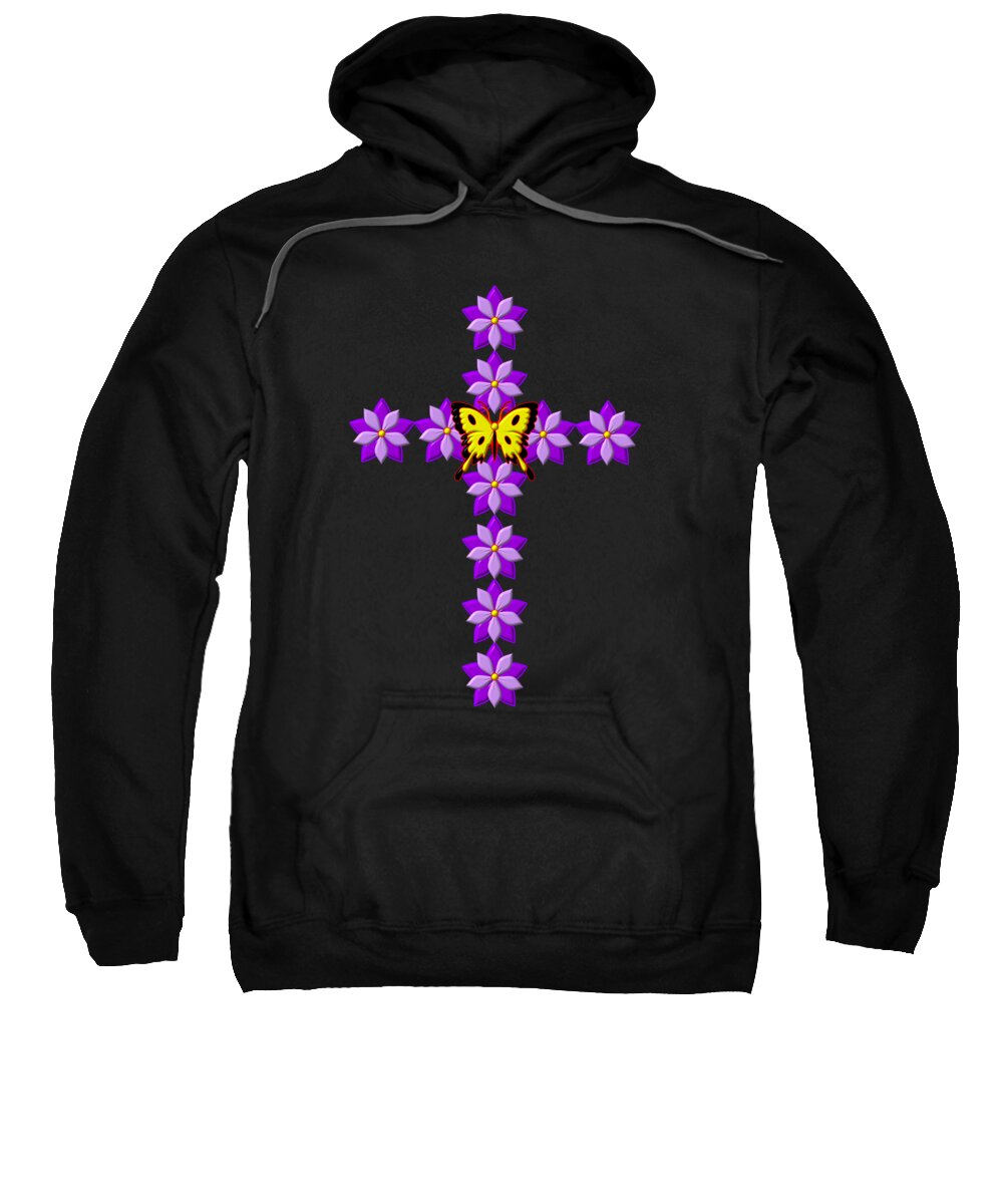 3d Look Flowers And Butterfly Easter Sunday Resurrection Cross Sweatshirt featuring the digital art 3D Look Flowers and Butterfly Easter Sunday Resurrection Cross by Rose Santuci-Sofranko