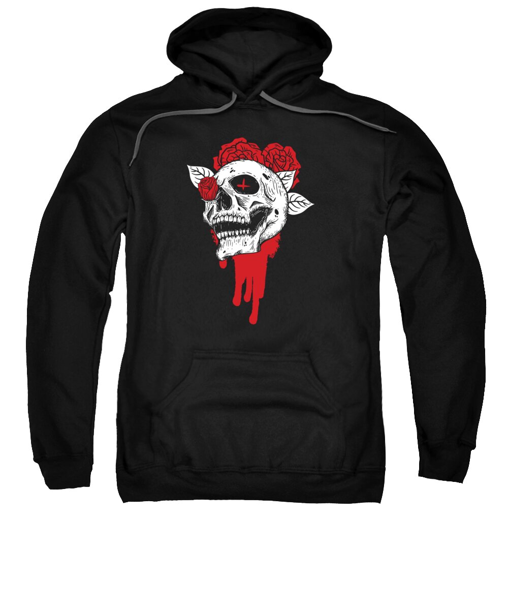 Skull Sweatshirt featuring the digital art Skulls and Roses Gothic Bones Skeleton Death Grave Aesthetic Dark #4 by Toms Tee Store