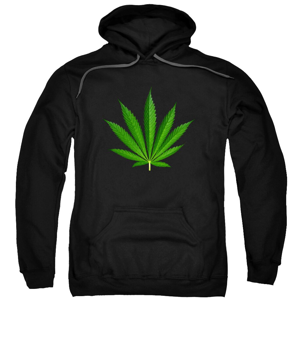 Cannabis Sweatshirt featuring the photograph 9-Point Cannabis Leaf Black Background by Luke Moore