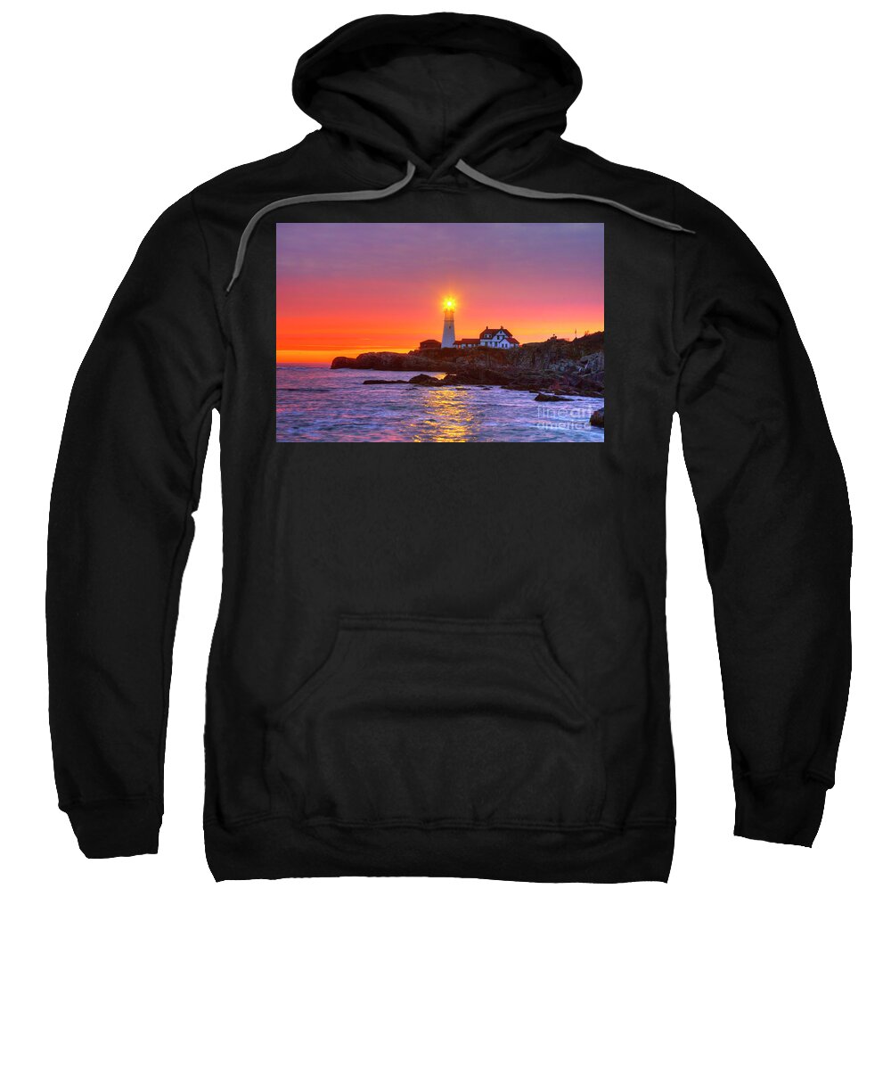Portland Head Light Sweatshirt featuring the photograph Amazing Sunrise Iconic Portland Head Light by Wayne Moran