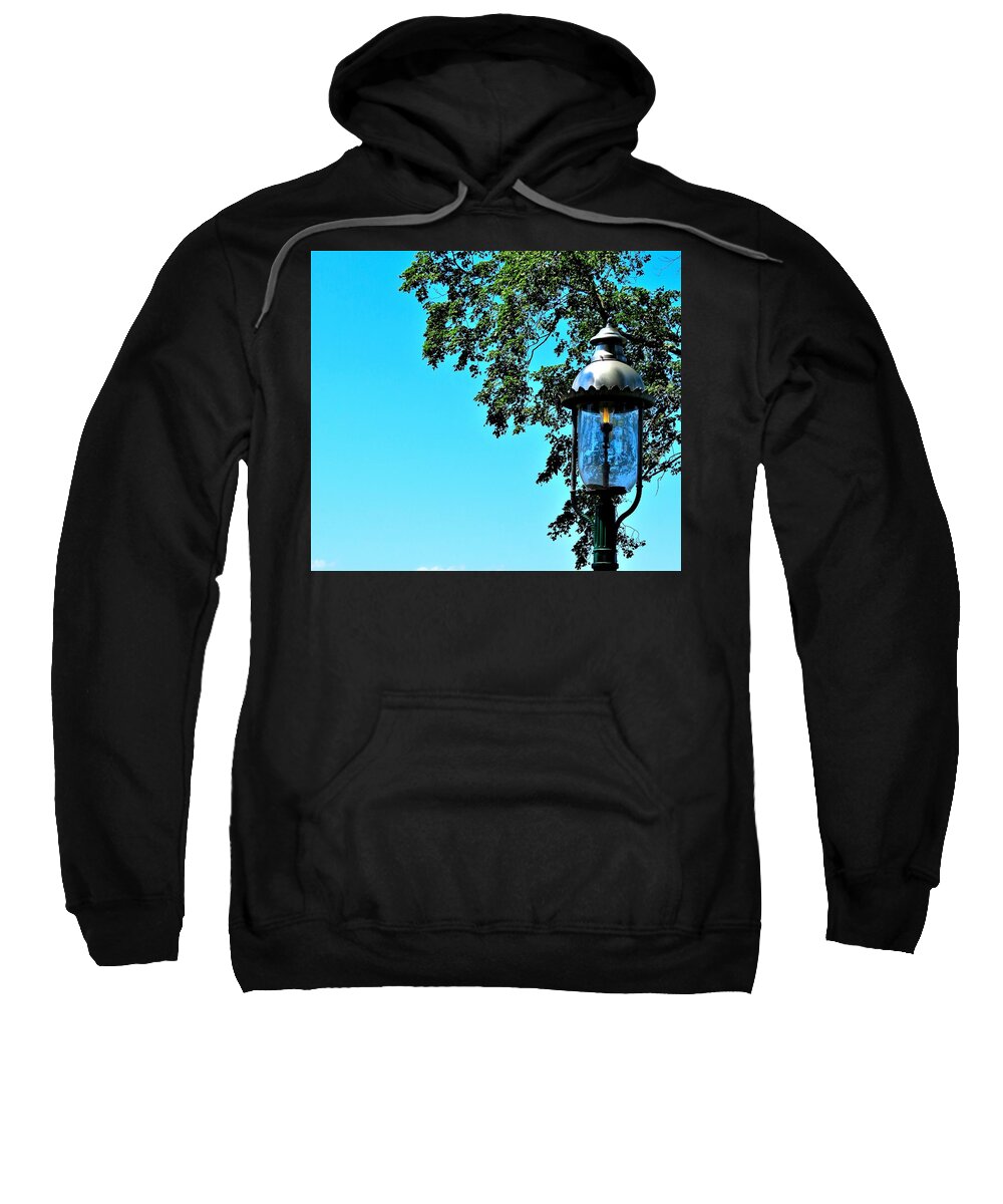 Lampost Sweatshirt featuring the photograph Antique Gas Lampost on a Summer Day by Linda Stern