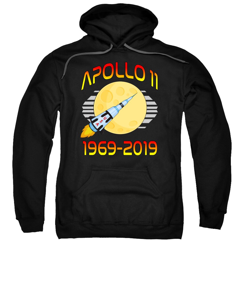 Space Sweatshirt featuring the digital art Apollo 11 50th Anniversary Retro Moon Landing by Flippin Sweet Gear