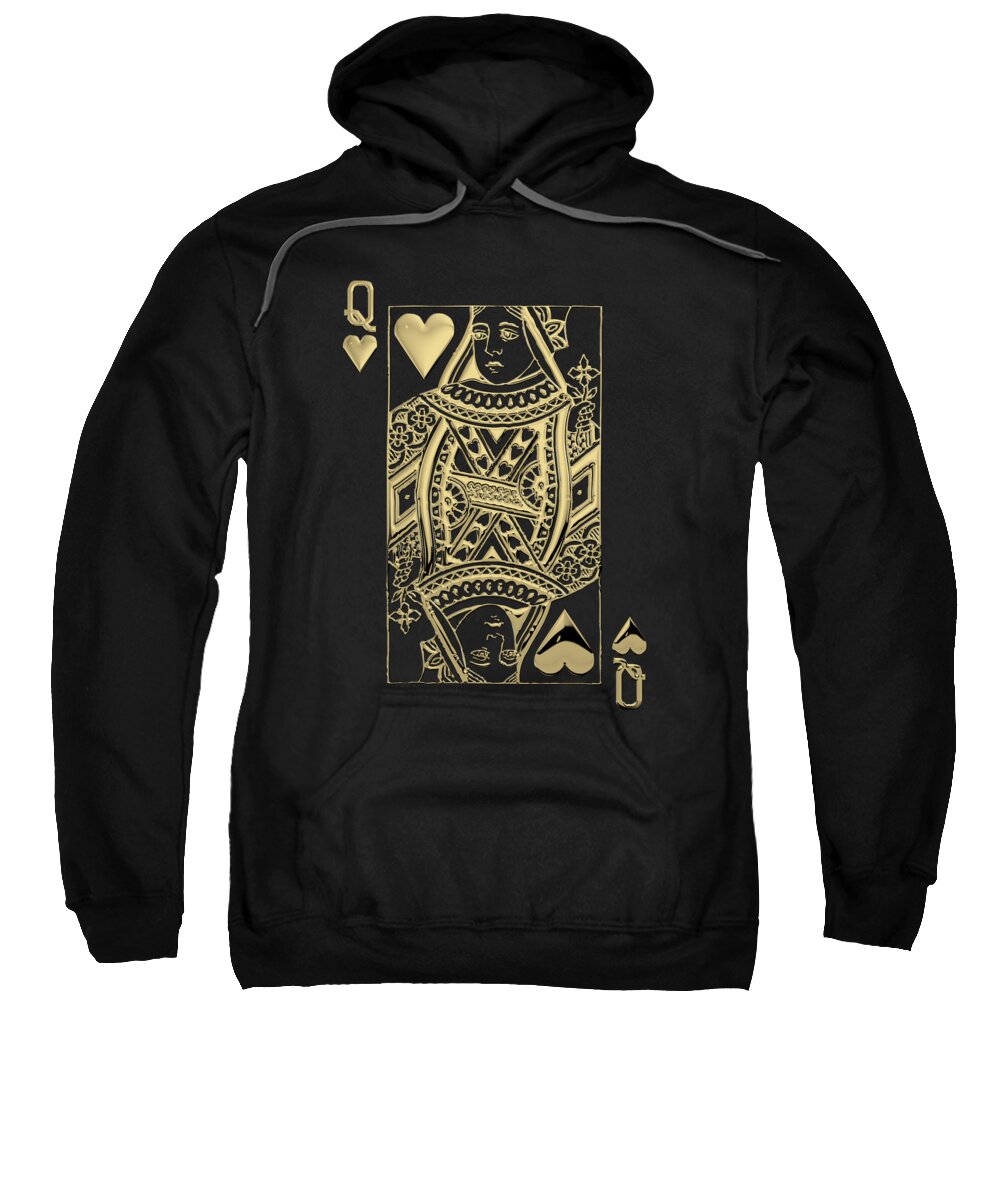 'gamble' Collection By Serge Averbukh Sweatshirt featuring the digital art Queen of Hearts in Gold on Black by Serge Averbukh