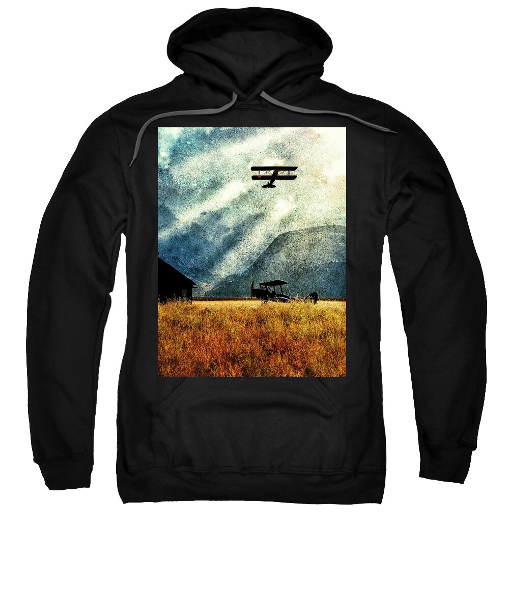 Airplane Sweatshirt featuring the painting Birch Trees and Biplanes by Bob Orsillo