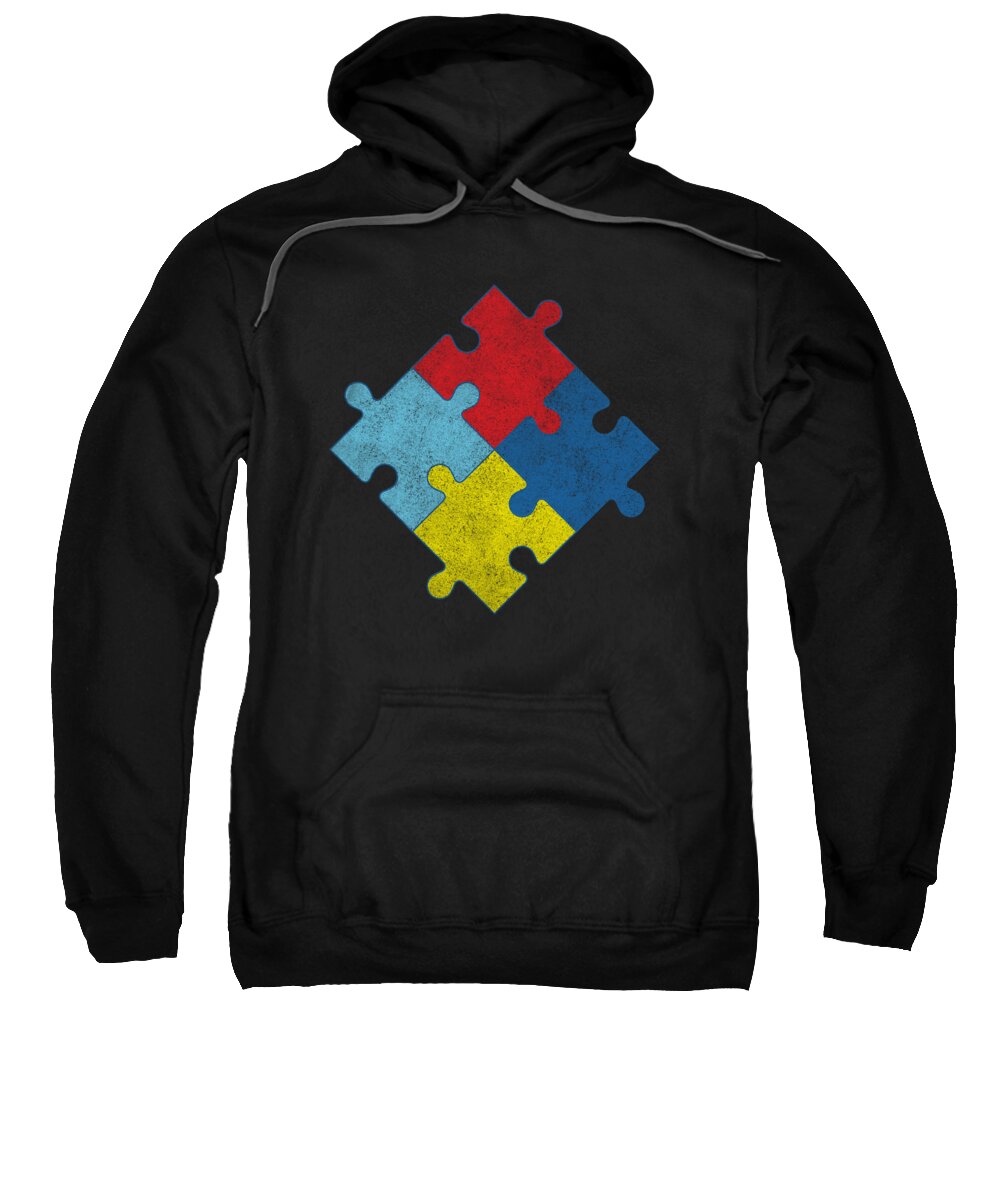 Awareness Sweatshirt featuring the digital art Autism Awareness Puzzle Pieces Retro by Flippin Sweet Gear