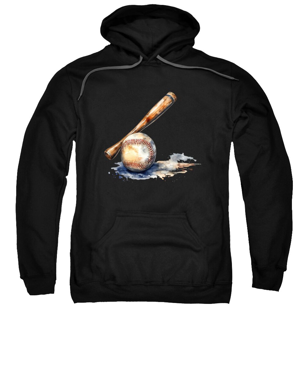 Baseball Sweatshirt featuring the digital art Baseball Fan Watercolor Baseball Bat and Ball by Heidi Joyce