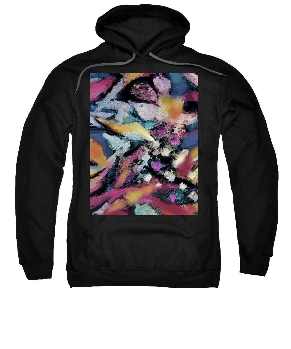 Colorful Abstract Sweatshirt featuring the mixed media Bed of Leaves by Jean Batzell Fitzgerald