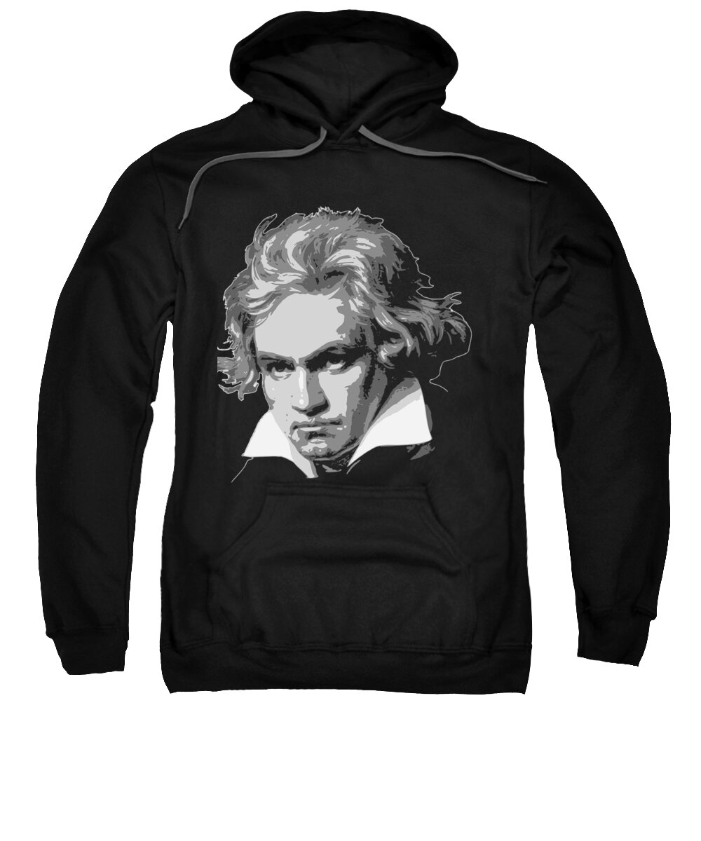 Beethoven Sweatshirt featuring the digital art Beethoven Black and White by Filip Schpindel