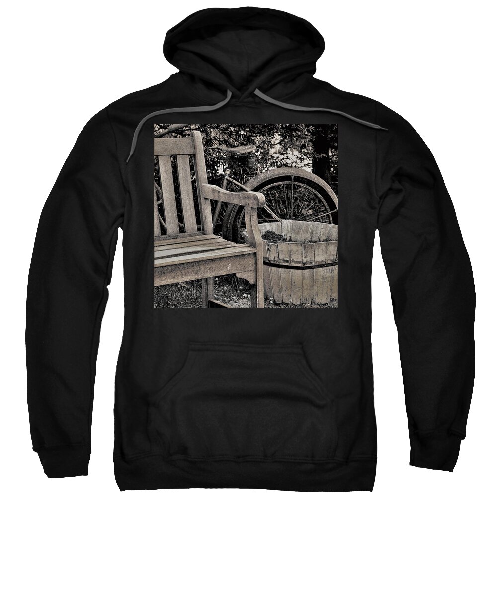 Bicycle Bench B&w Sweatshirt featuring the photograph Bicycle Bench4 by John Linnemeyer