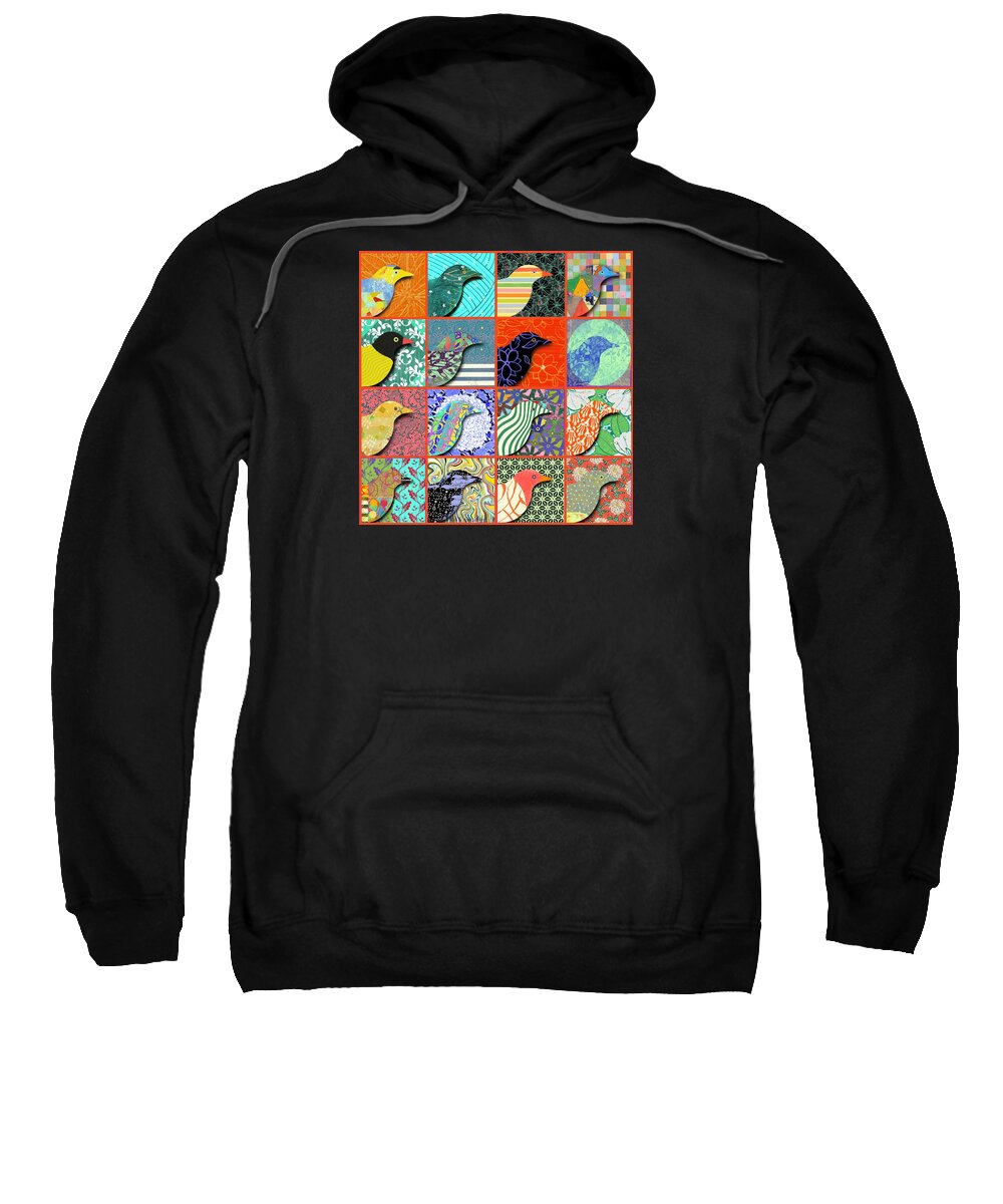 Bird Sweatshirt featuring the digital art Birdland - Red by Steve Hayhurst