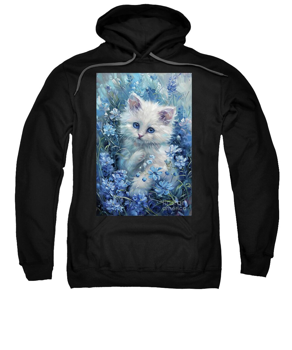  Cat Sweatshirt featuring the painting Blue Blossom Kitten by Tina LeCour