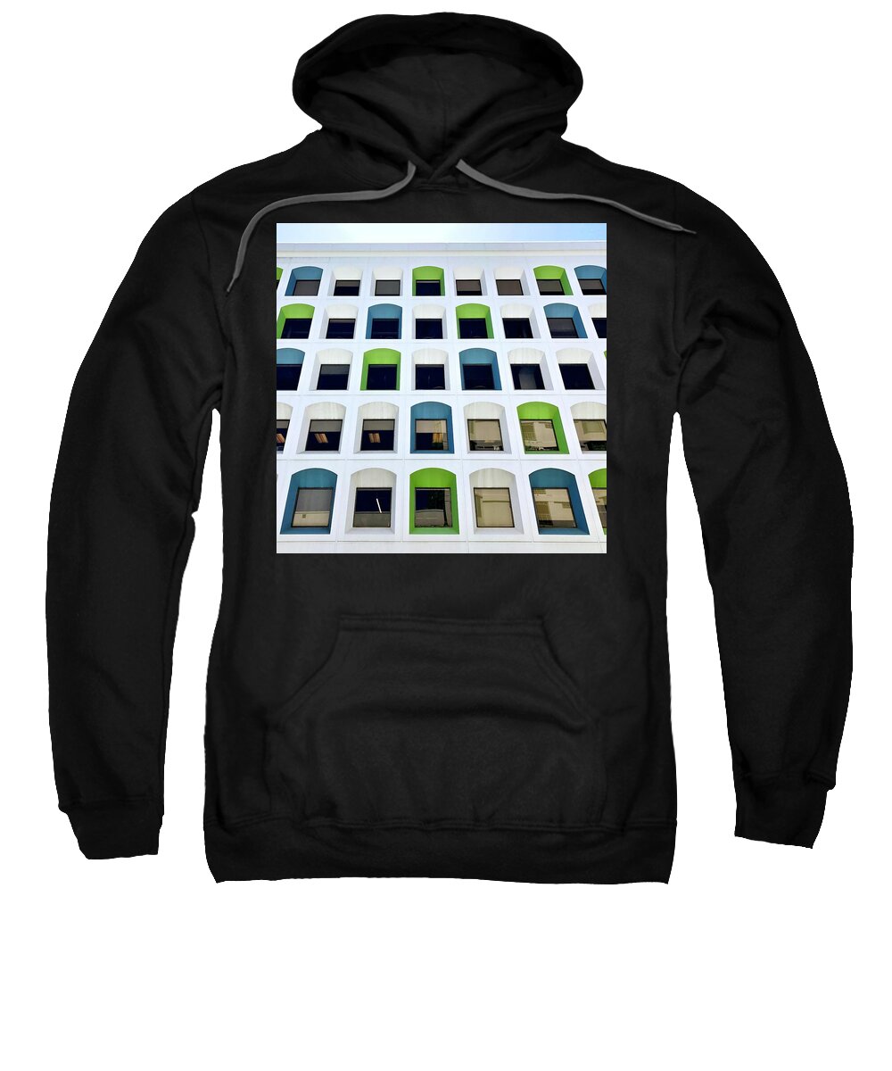  Sweatshirt featuring the photograph Blue Green Windows by Julie Gebhardt