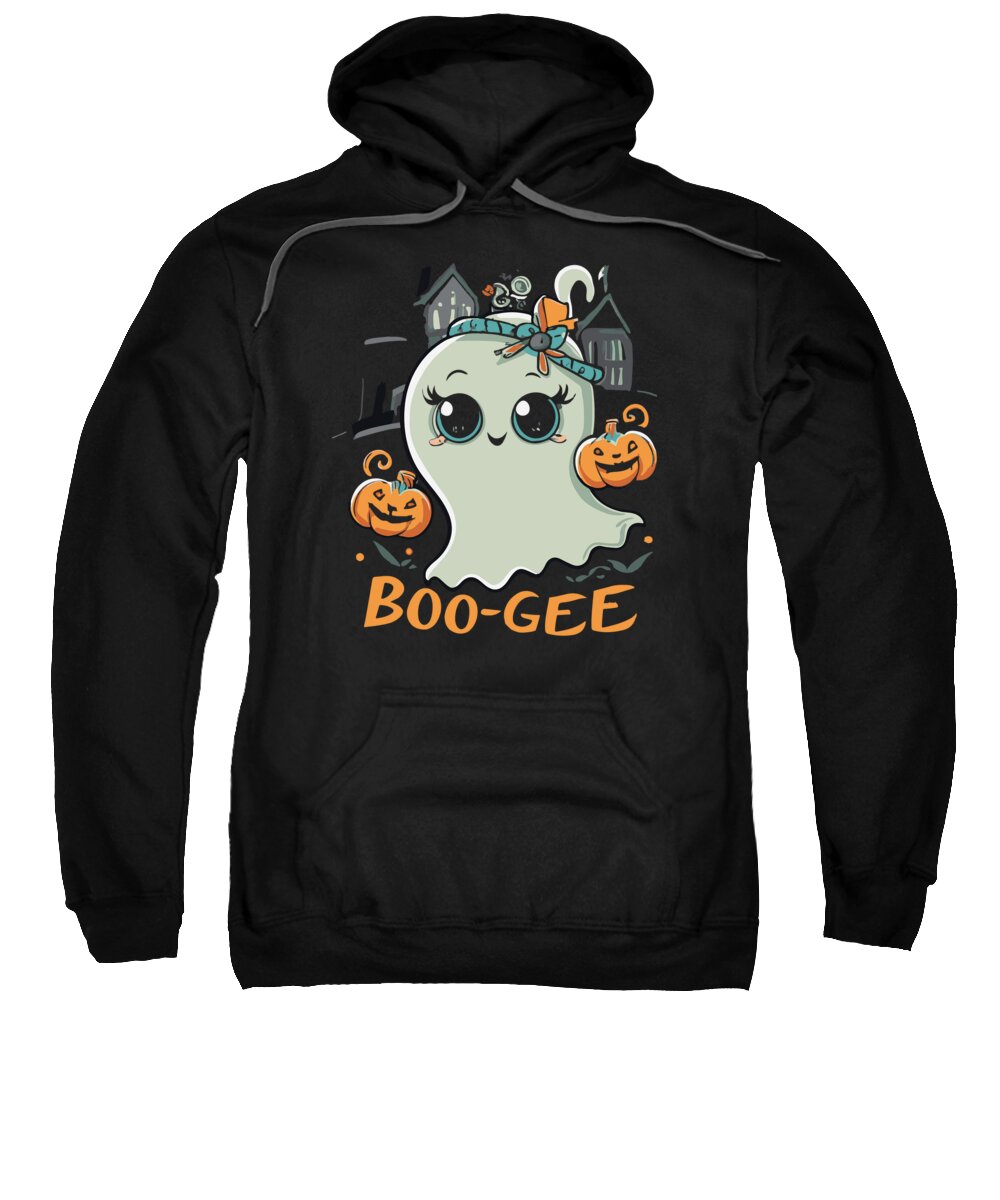 Halloween Sweatshirt featuring the digital art Boo Gee Cute Halloween Ghost by Flippin Sweet Gear