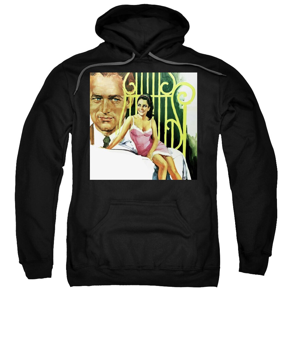 Cat Sweatshirt featuring the painting ''Cat on a Hot Tin Roof'', 1958, movie poster base painting by Movie World Posters