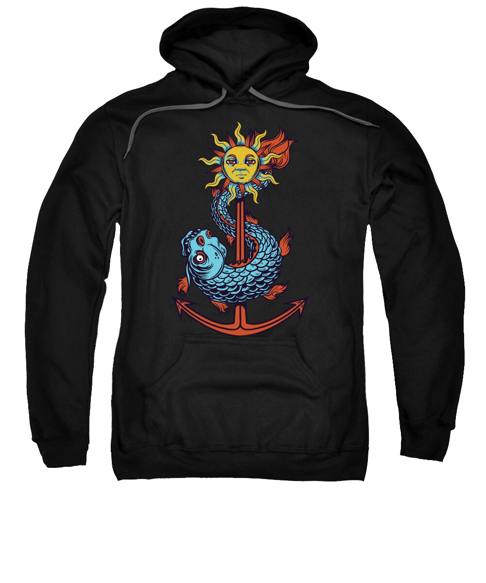 Japanese Sweatshirt featuring the digital art Chinese Dragon Anchor Sun by Jacob Zelazny