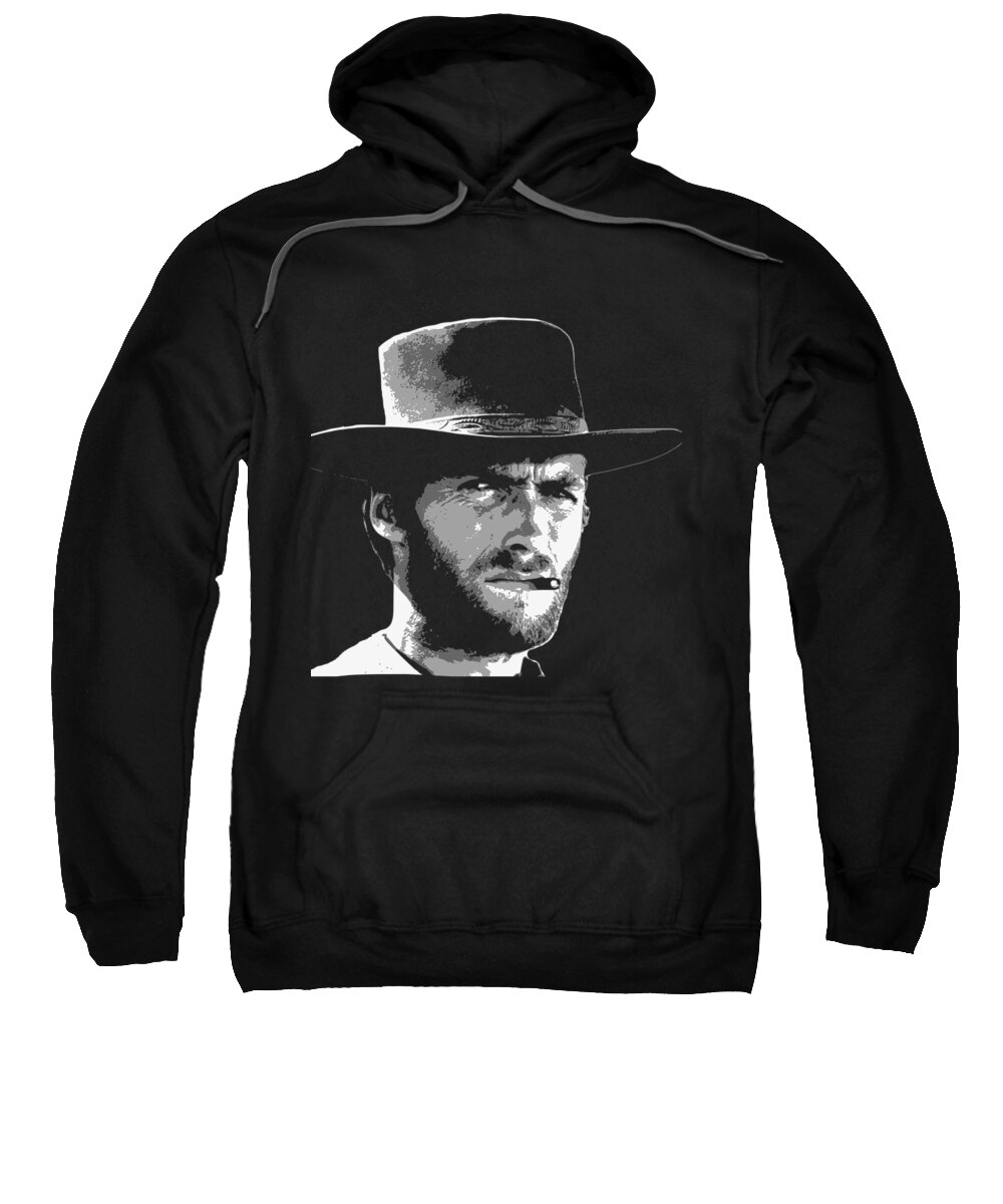 Clint Sweatshirt featuring the digital art Clint Eastwood Black and White by Megan Miller