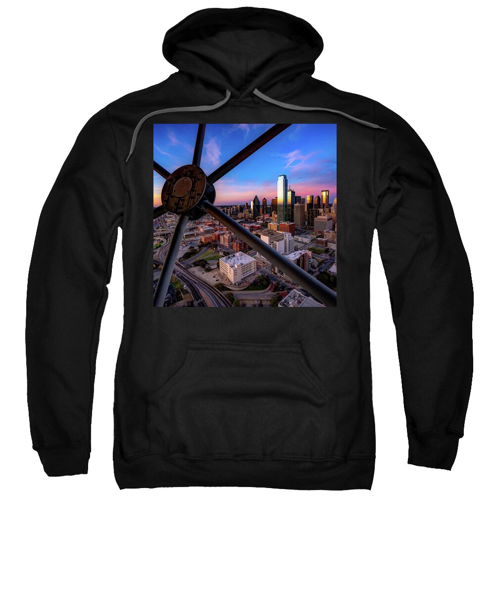 Dallas Skyline Sweatshirt featuring the photograph Colorful Skies Over The Dallas Skyline From Reunion Tower 1x1 by Gregory Ballos