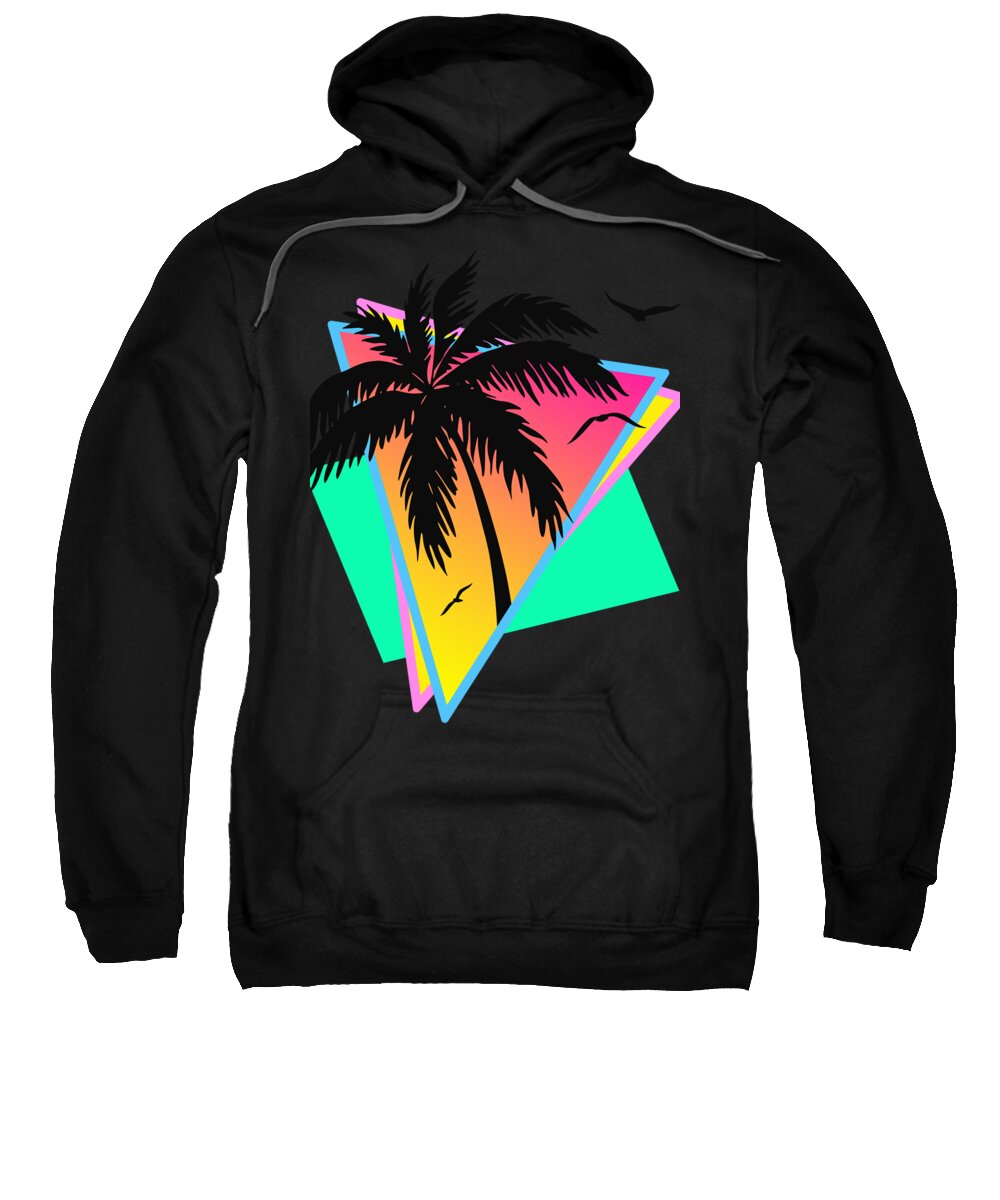 Classic Sweatshirt featuring the digital art Cool 80s Tropical Sunset by Megan Miller