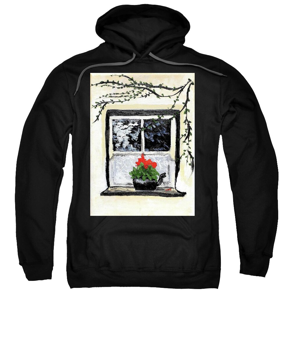  Sweatshirt featuring the painting Cottage Window by Amy Kuenzie
