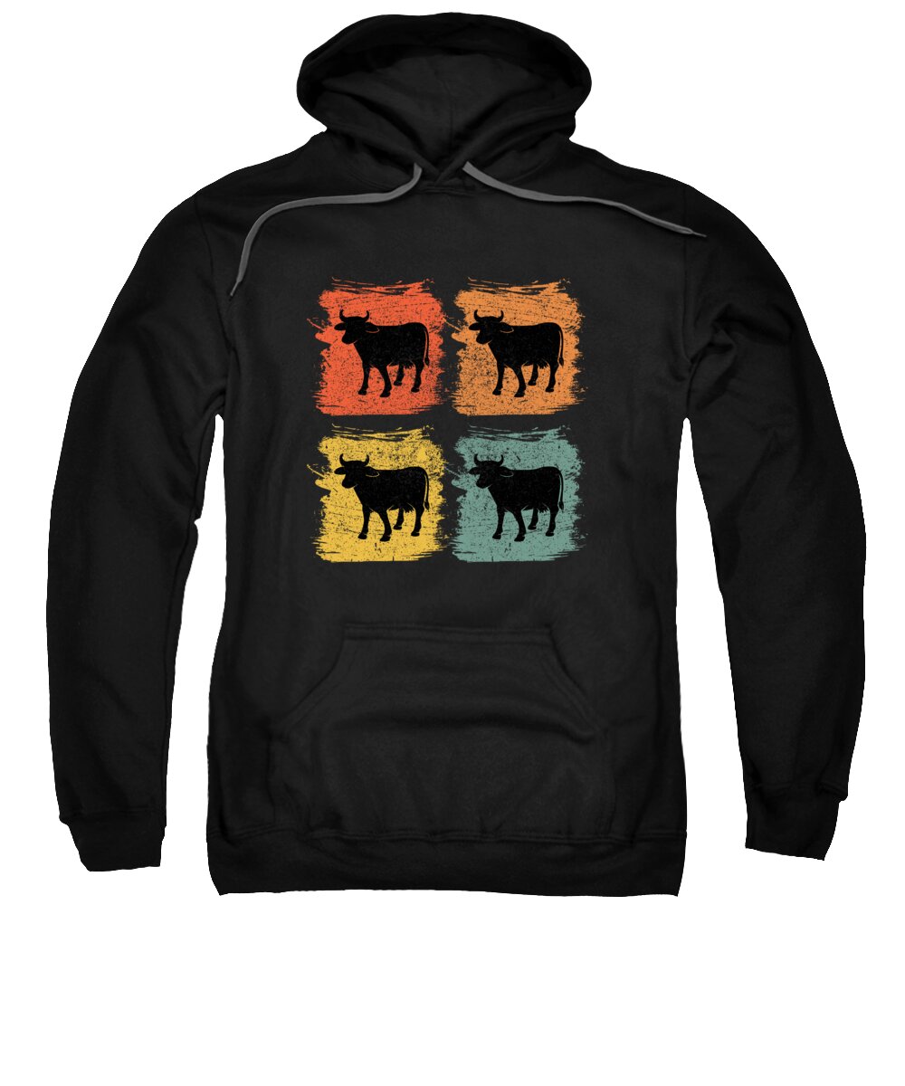 Cow Sweatshirt featuring the digital art Cow Bull Retro Pop Art by J M