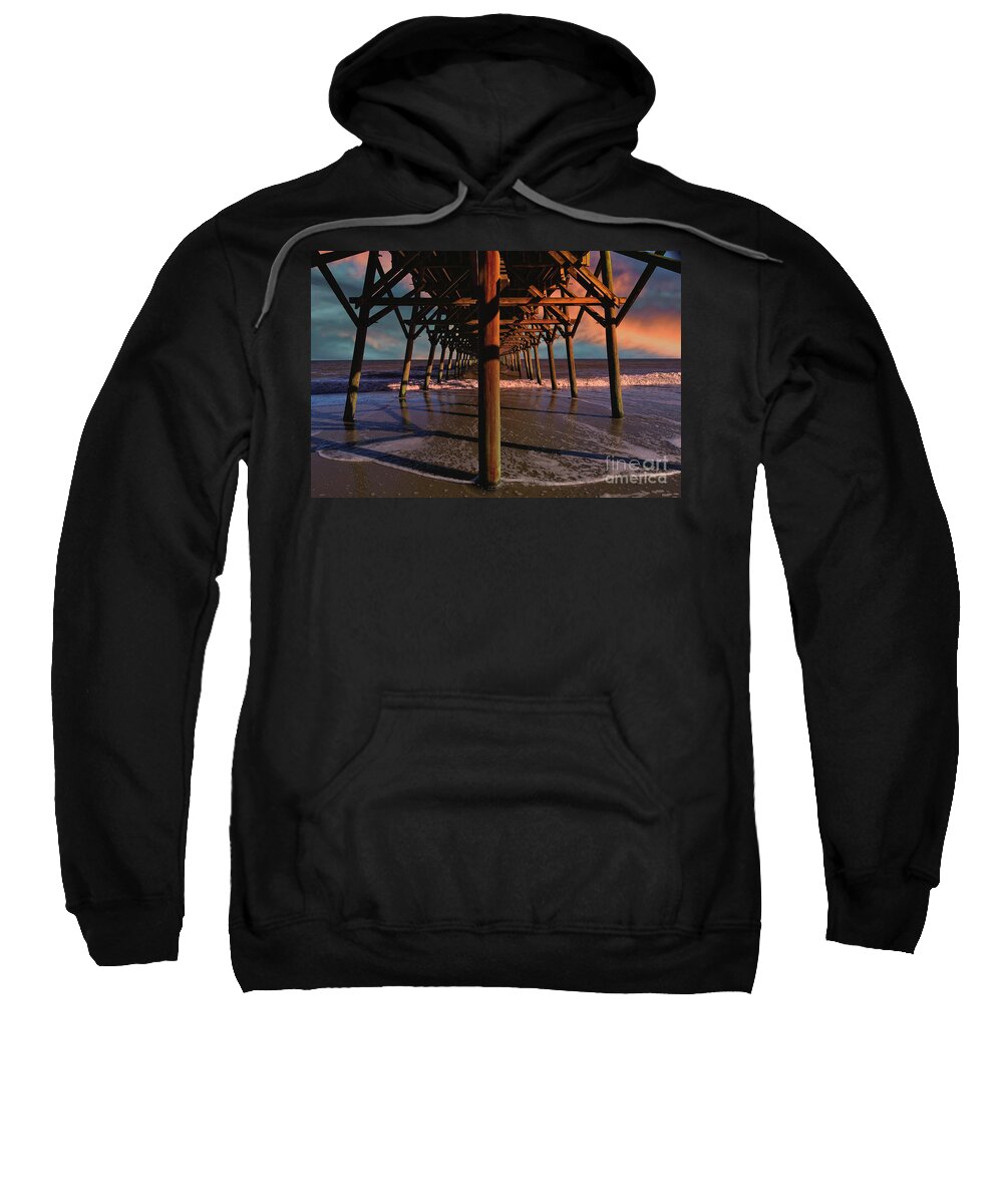 Sunset Sweatshirt featuring the photograph Dusk Under The Pier by Kathy Baccari