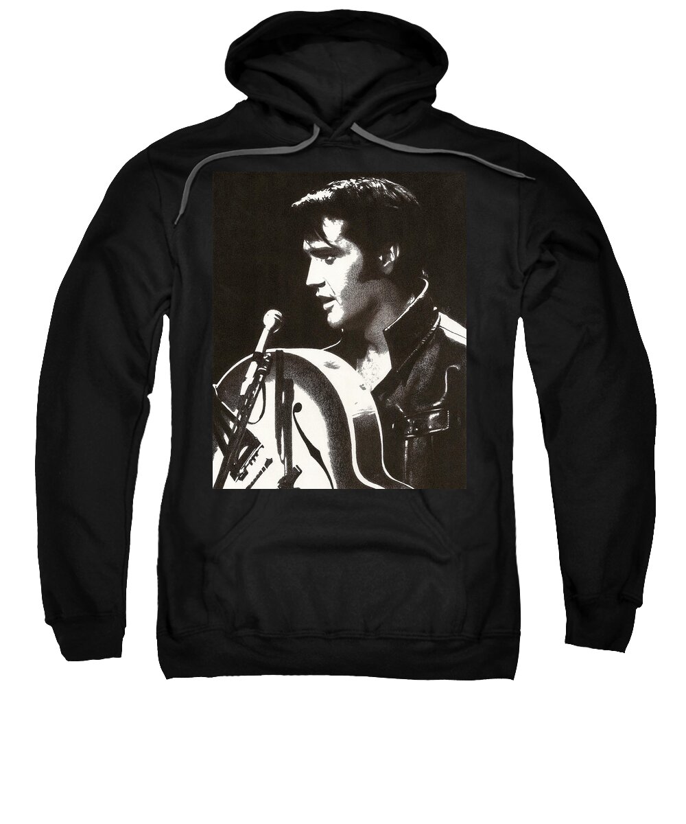 Elvis Sweatshirt featuring the drawing Elvis Presley by Mark Baranowski