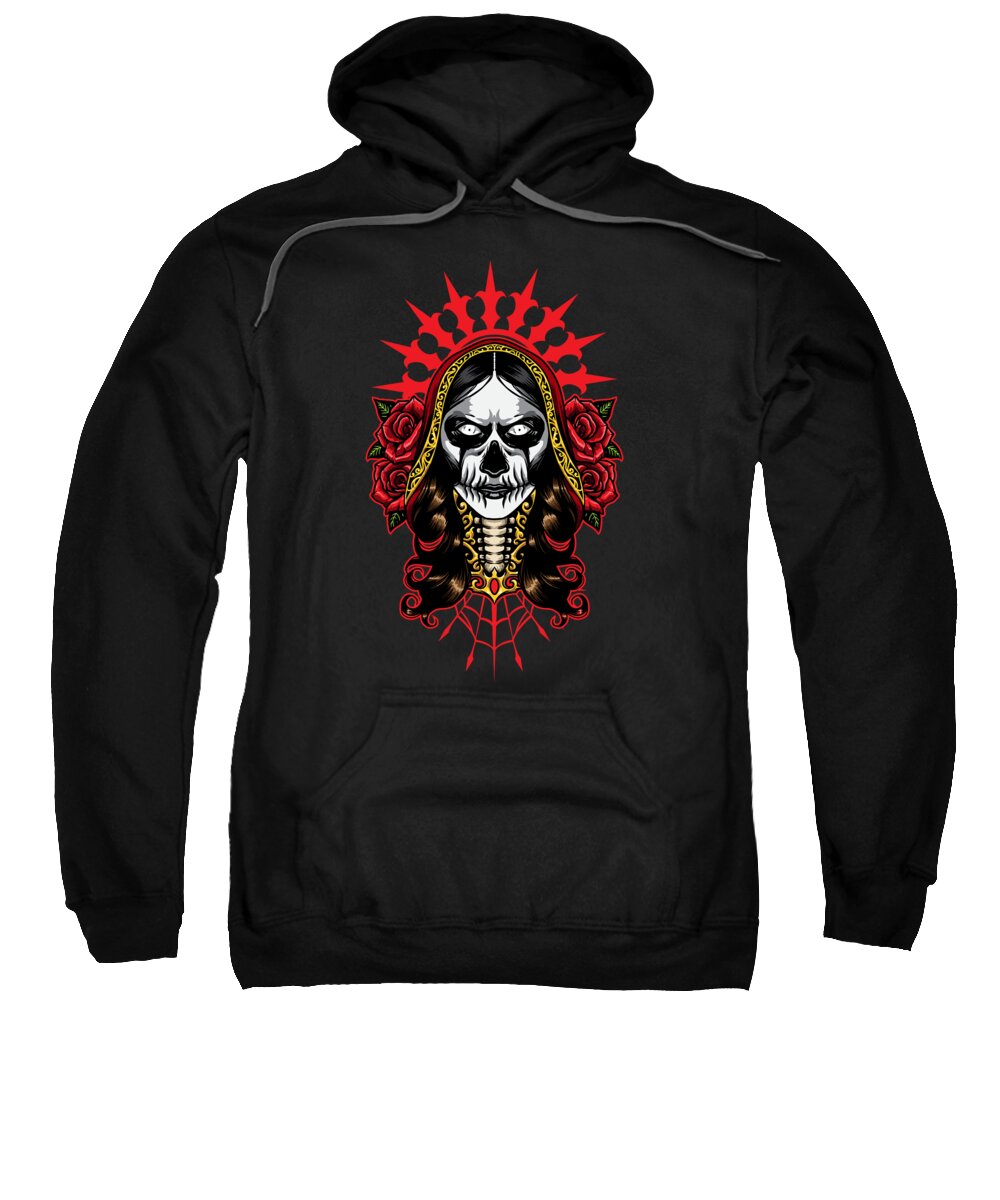 Day Of The Dead Sweatshirt featuring the digital art Evil Look La Calavera Catrina - Santa Muerte by Mister Tee