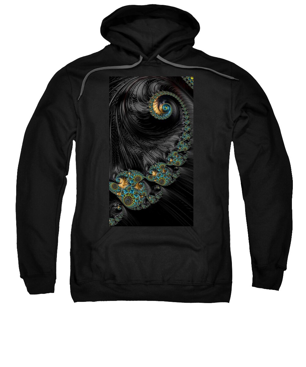 Fractal Sweatshirt featuring the digital art Fancy Black and Gold Fractal Spiral with Jewels by Shelli Fitzpatrick