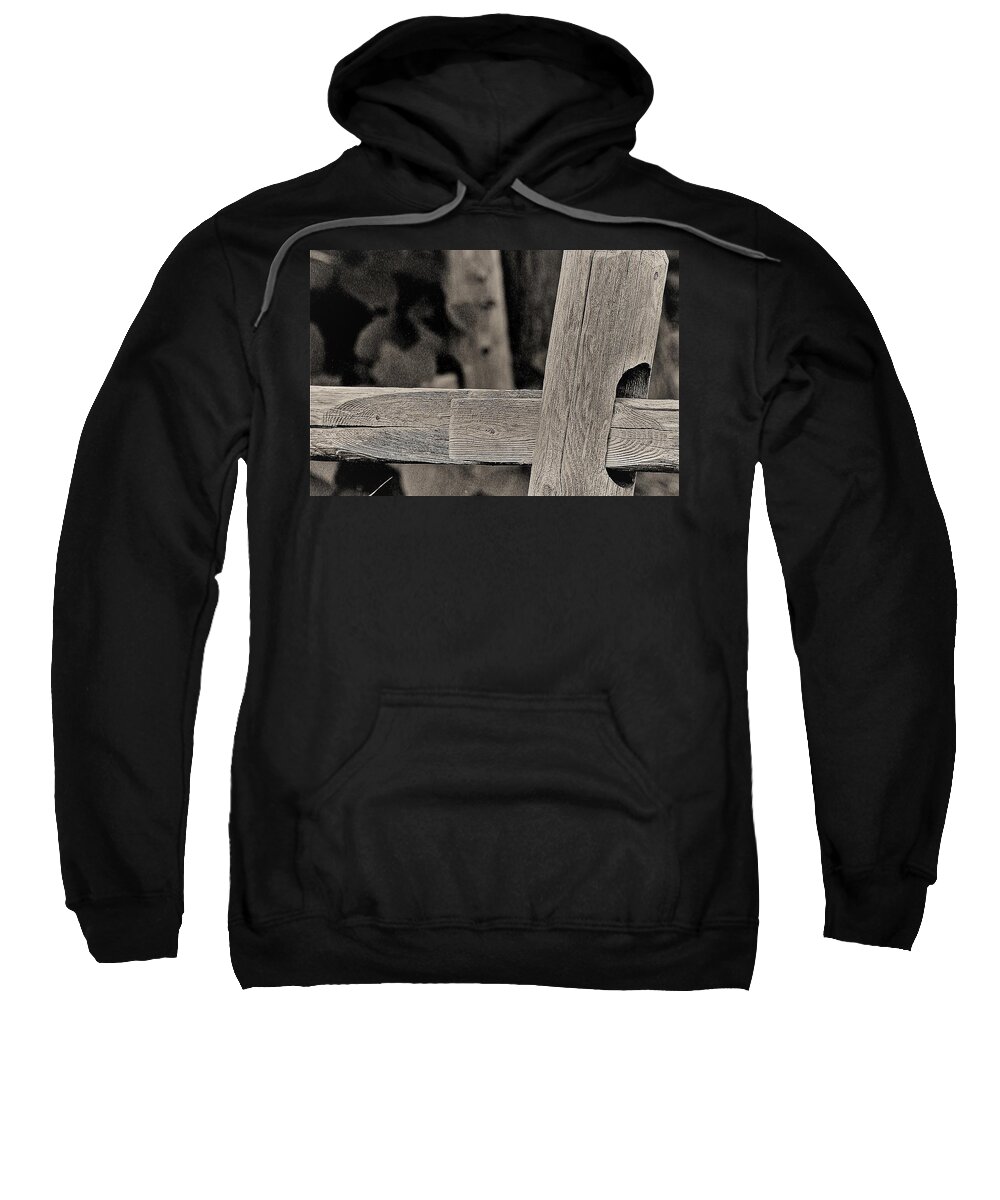 Fence Post Wood B&w Sweatshirt featuring the photograph Fence Post by John Linnemeyer