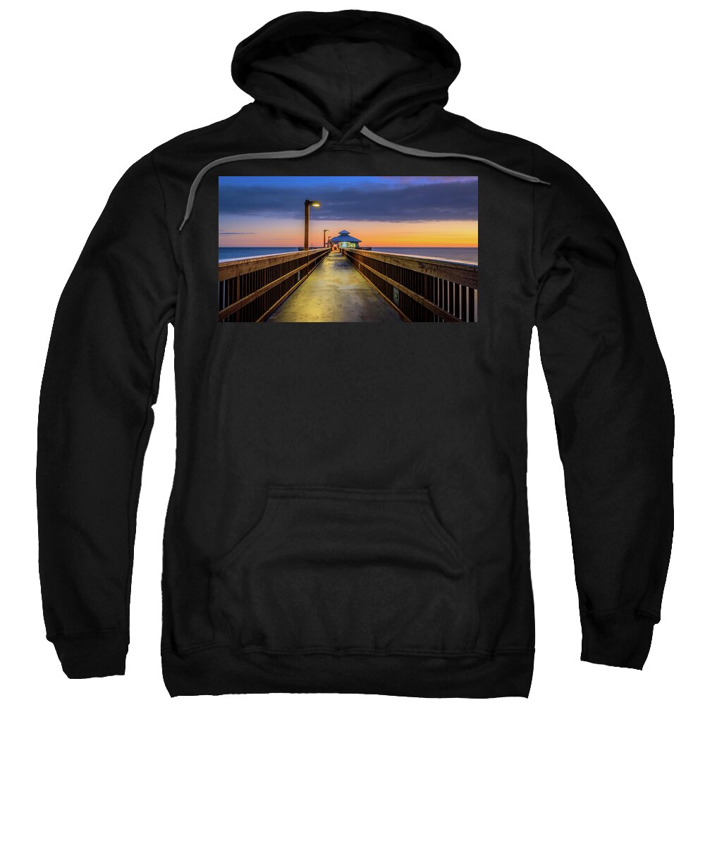 Florida Sweatshirt featuring the photograph Fort Myers Sunset Beach Pier, Florida by Dee Potter