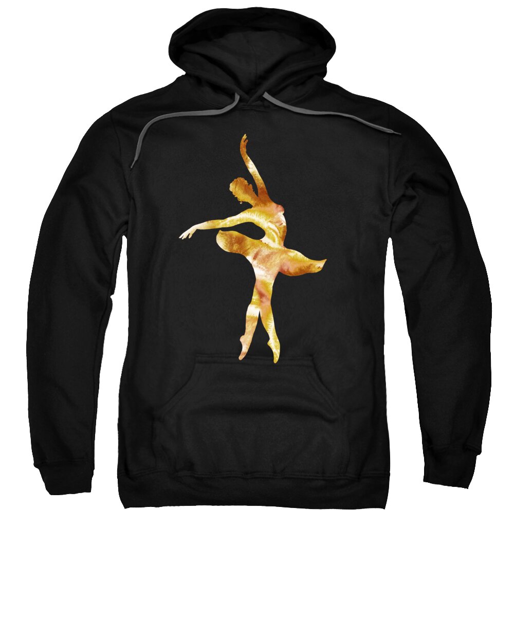 Ballerina Sweatshirt featuring the painting Gorgeous Move Of Golden Ballerina Silhouette Watercolor by Irina Sztukowski