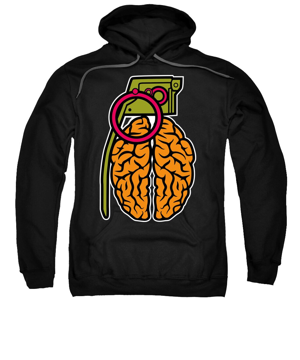 Hand Sweatshirt featuring the digital art Grenade Brain by Long Shot