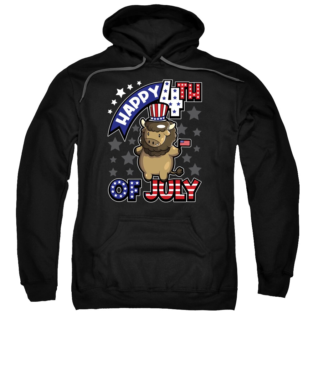 4th Of July Sweatshirt featuring the digital art Happy Fourth Of July Bison USA Flag by Mister Tee