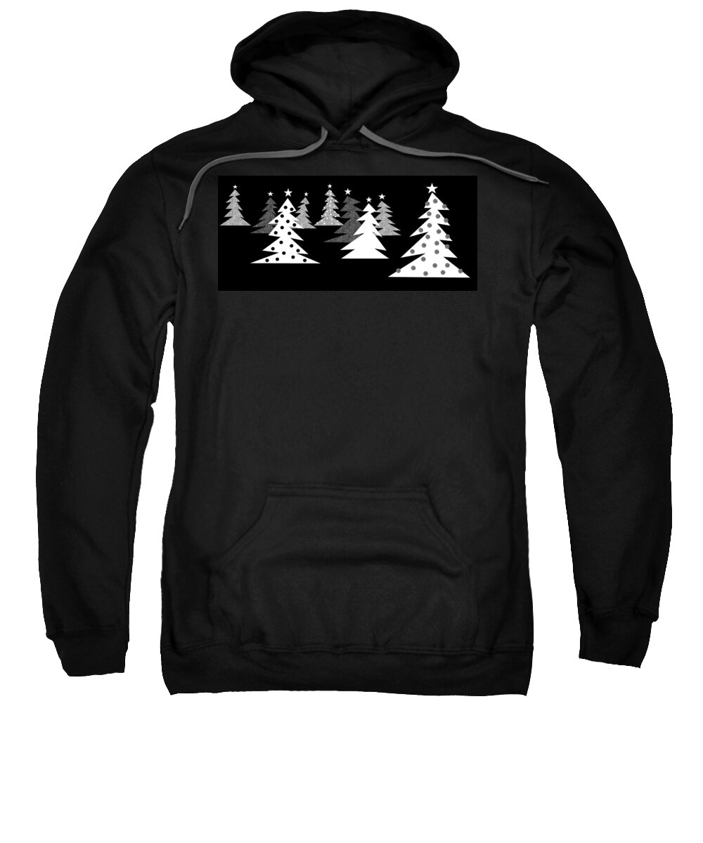 Happy Trees In Black And White Sweatshirt featuring the digital art Happy Trees in Black and White by Val Arie