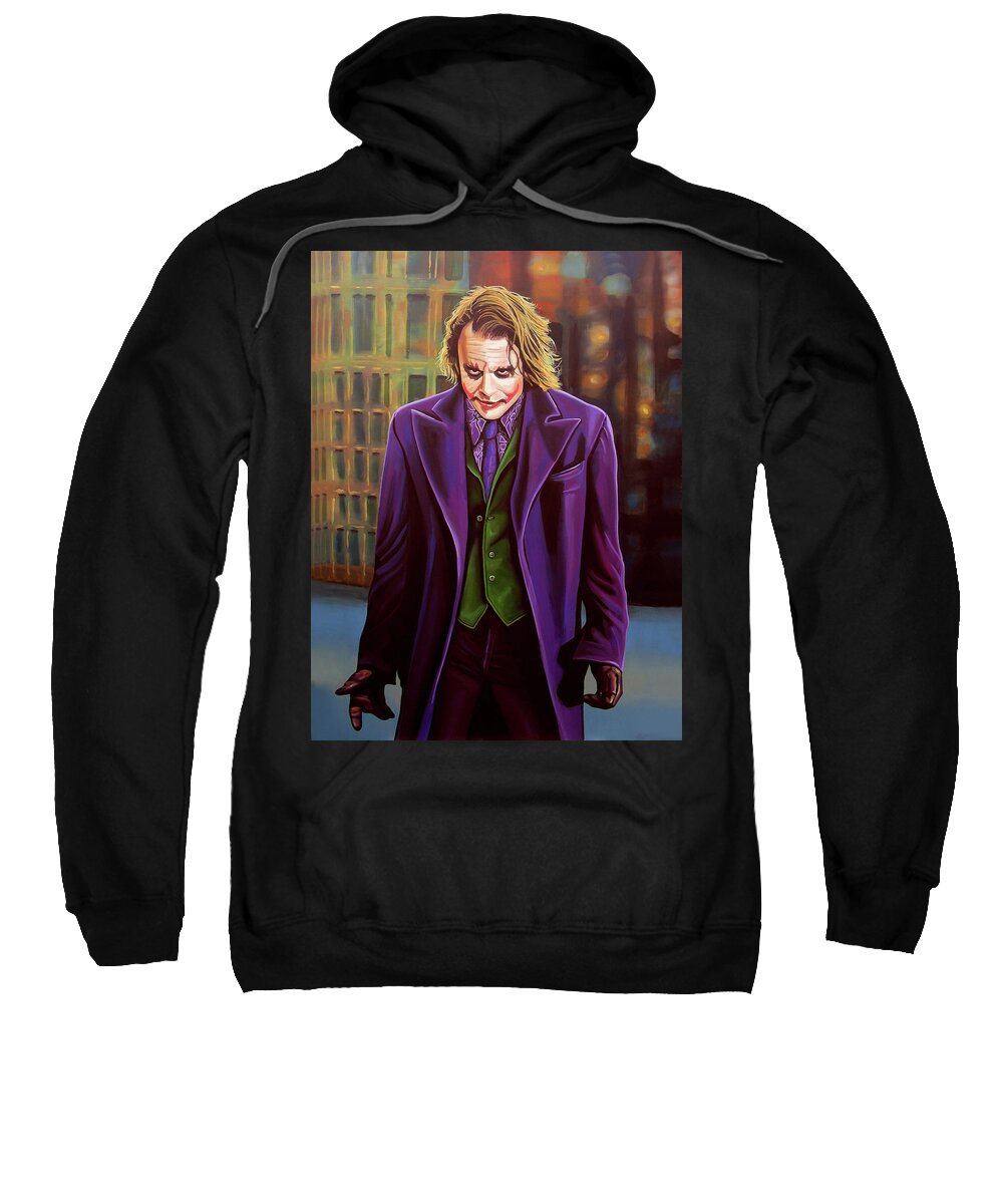 Heath Ledger Sweatshirt featuring the painting Heath Ledger as the Joker Painting by Paul Meijering