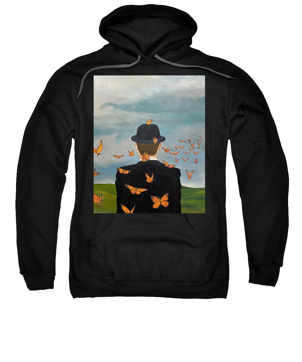 Man In A Bowler Hat Sweatshirt featuring the painting Here Today, Gone Tomorrow by Thomas Blood