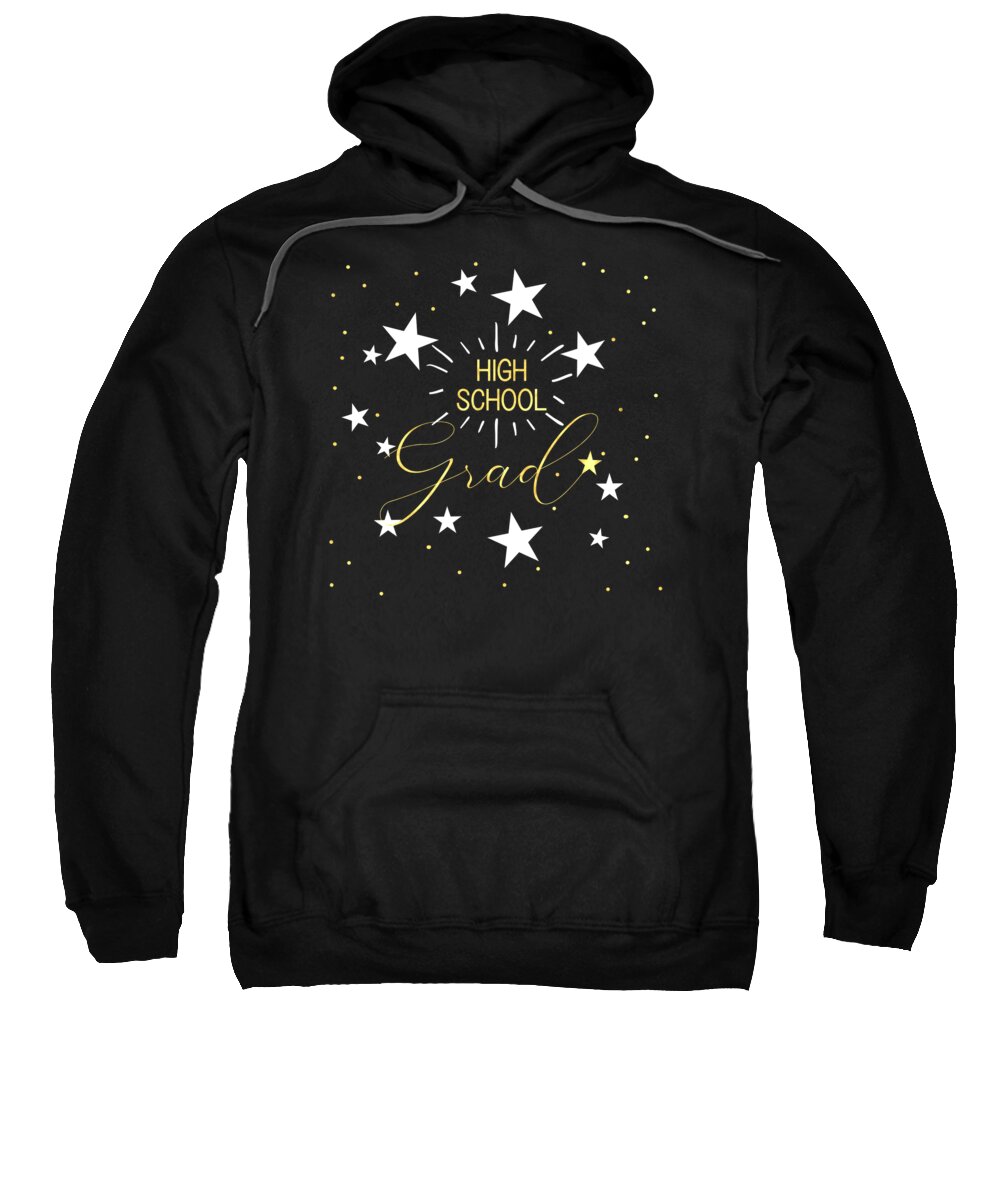Graduate Sweatshirt featuring the digital art High School Graduation Black Gold and White Stars Typography Theme by Doreen Erhardt