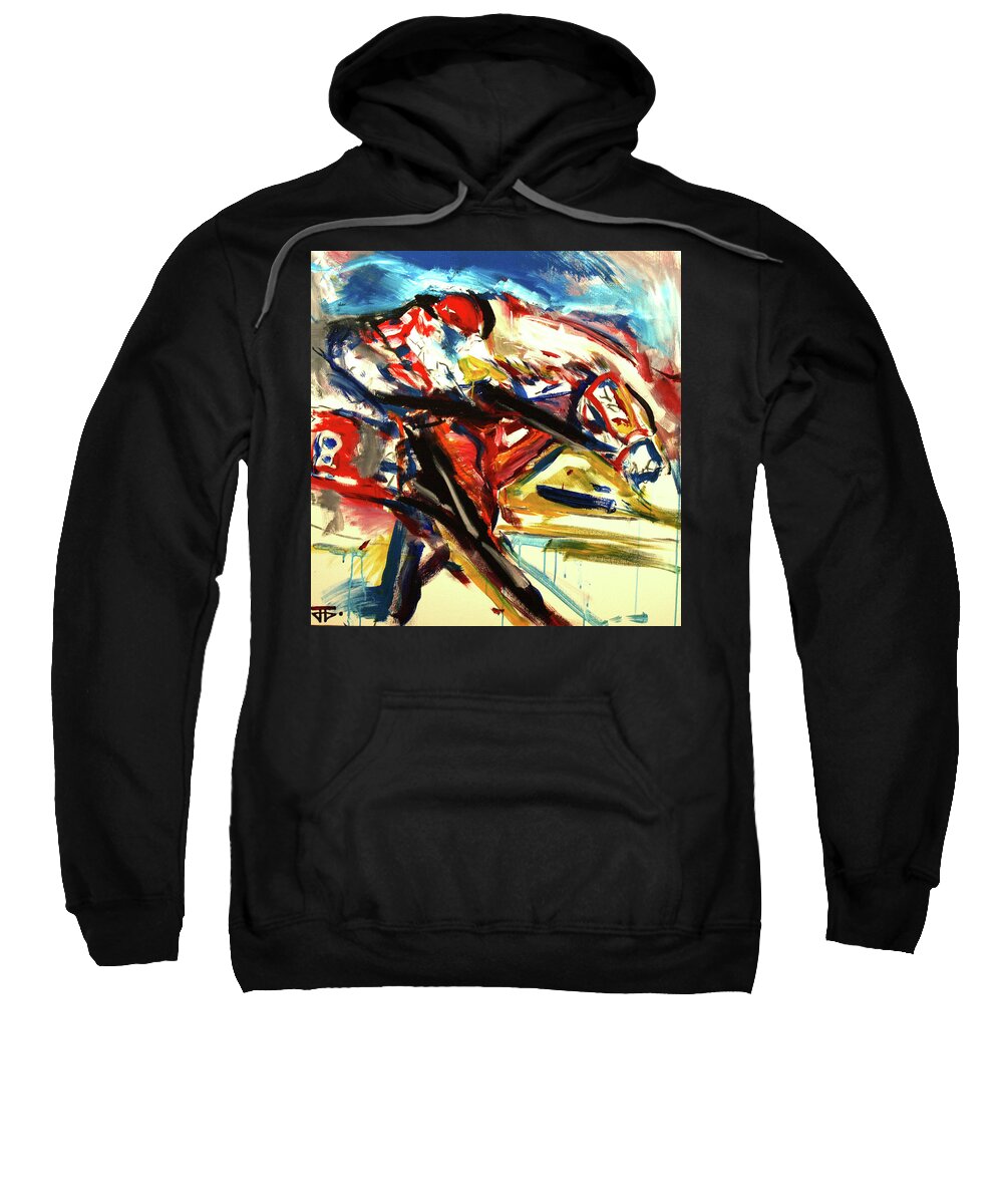 Kentucky Horse Racing Sweatshirt featuring the painting Horse Number 8 by John Gholson