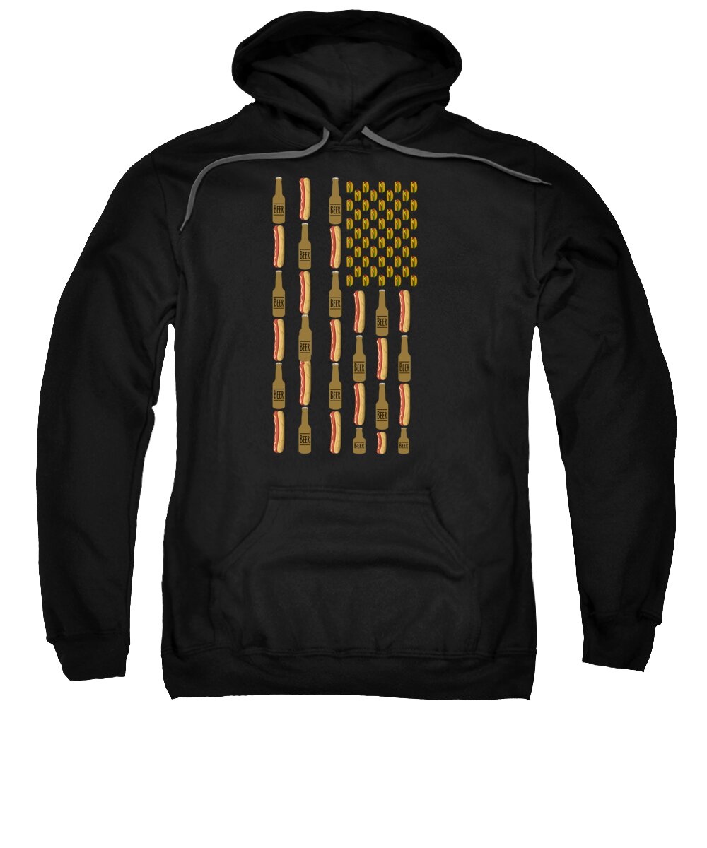 Funny Sweatshirt featuring the digital art Hot Dogs Beer Flag 4th of July by Flippin Sweet Gear