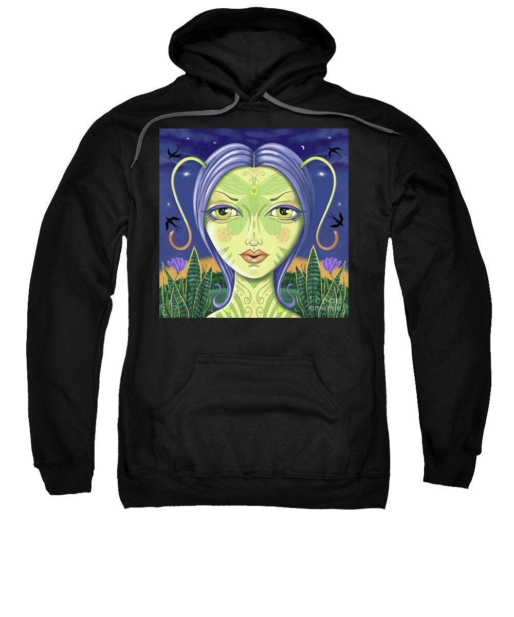 Whimsical Sweatshirt featuring the digital art Insect Girl, Antennette with Spider Plants by Valerie White