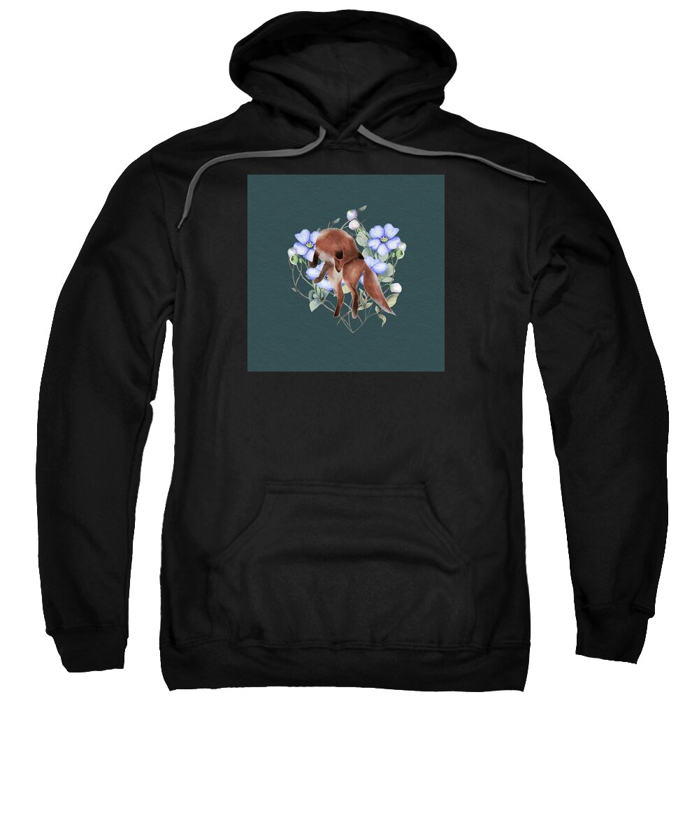 Fox Sweatshirt featuring the painting Jumping Fox With Flowers by Garden Of Delights