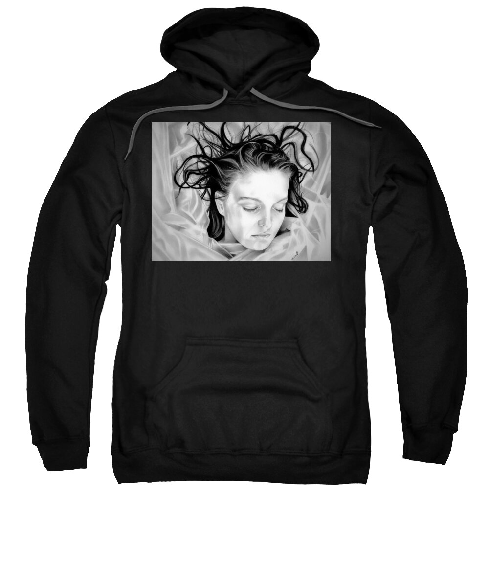 Twin Peaks Sweatshirt featuring the drawing Laura Palmer - Forget Me Not - BW Edition by Fred Larucci